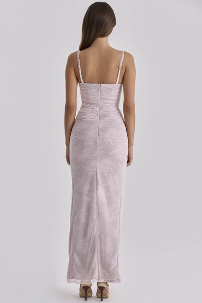 Lini Baby Pink Lace Mesh Maxi Dress