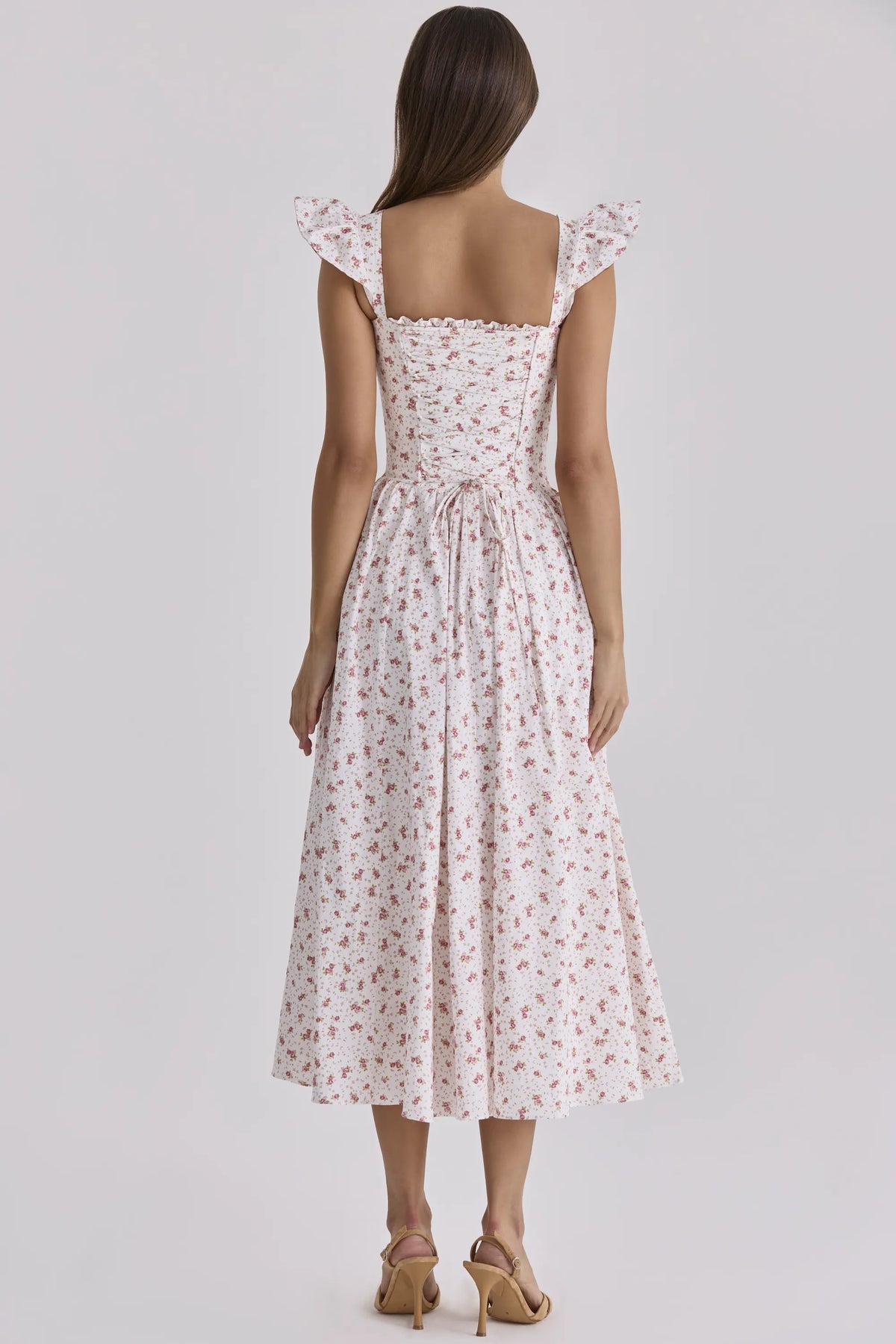 Livia White Rose Print Cotton Midi Sundress
