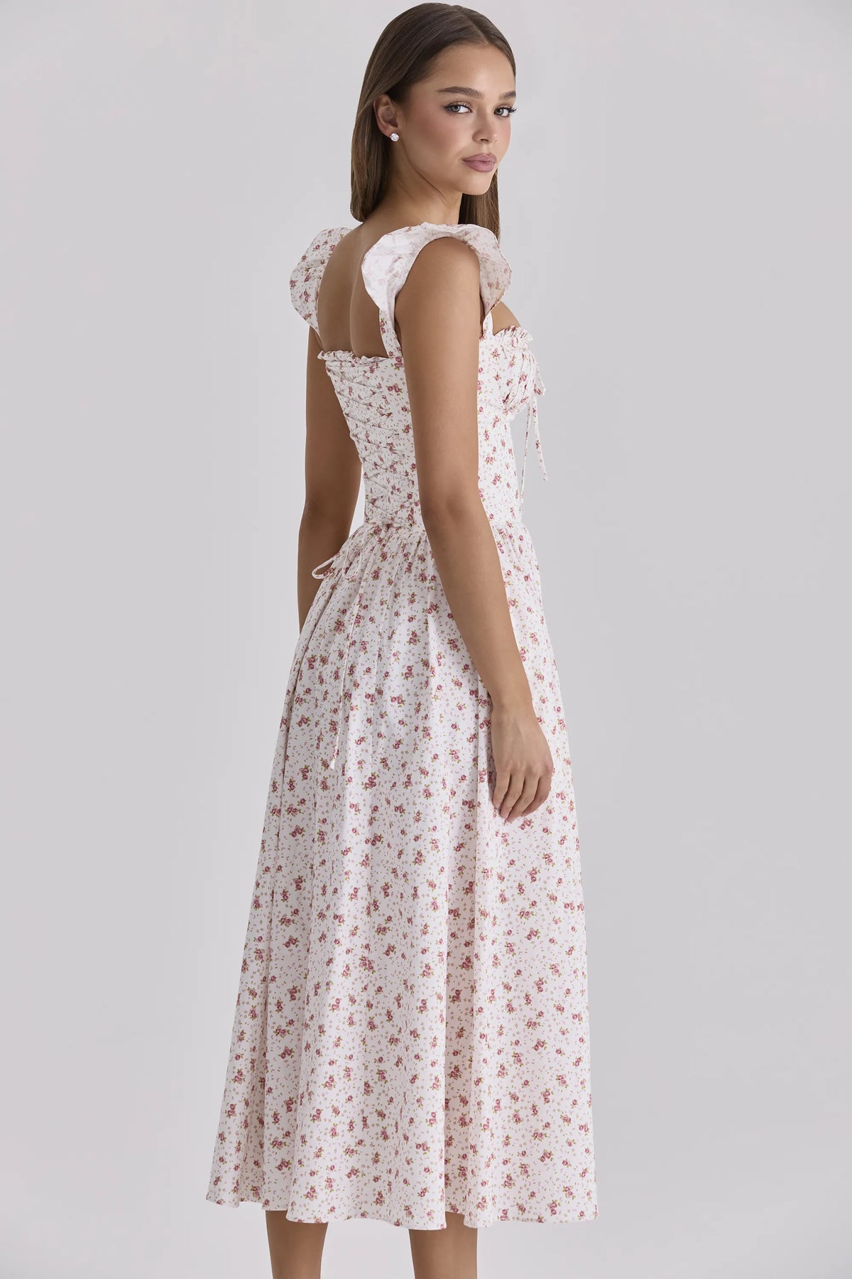 Livia White Rose Print Cotton Midi Sundress