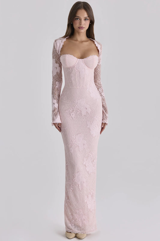 Lucienne Pink Lace Maxi Dress