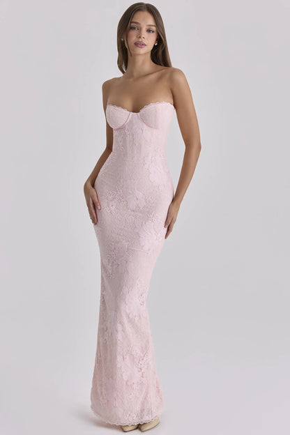 Lucienne Pink Lace Maxi Dress