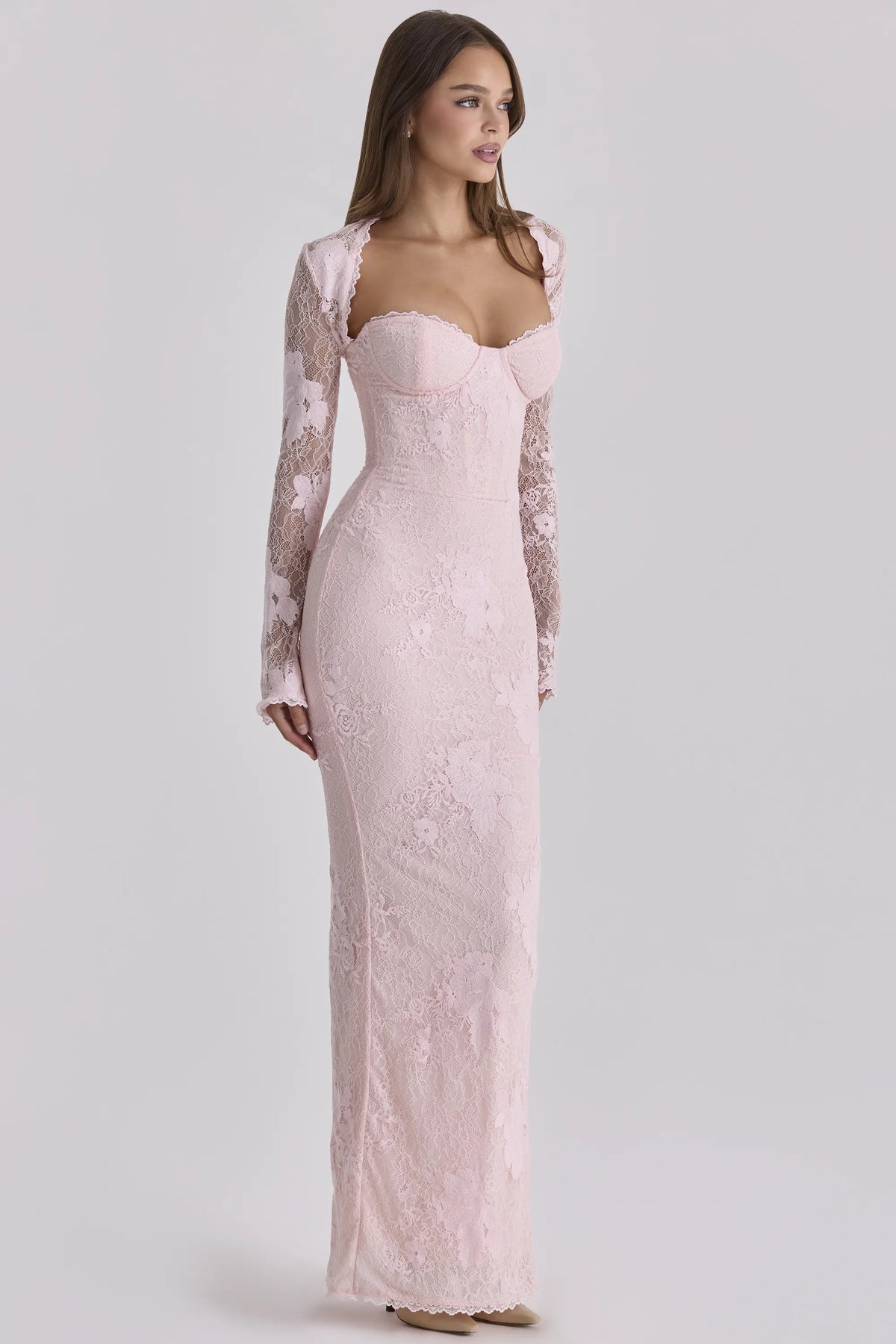 Lucienne Pink Lace Maxi Dress