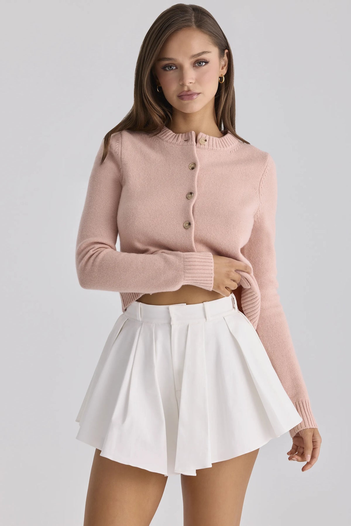 Lumi White Cotton Flared Mini Shorts