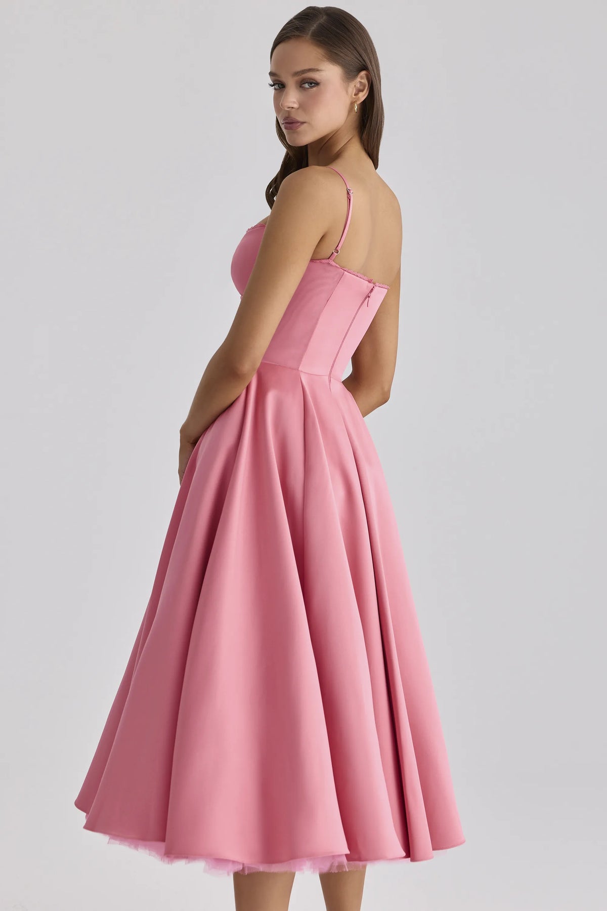 Mademoiselle Raspberry Satin Tulle Midi Dress