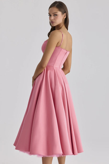 Mademoiselle Raspberry Satin Tulle Midi Dress
