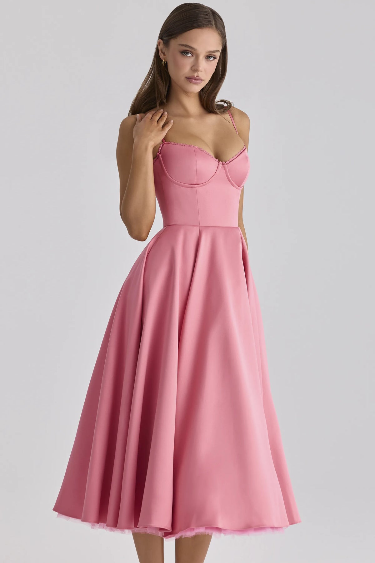Mademoiselle Raspberry Satin Tulle Midi Dress