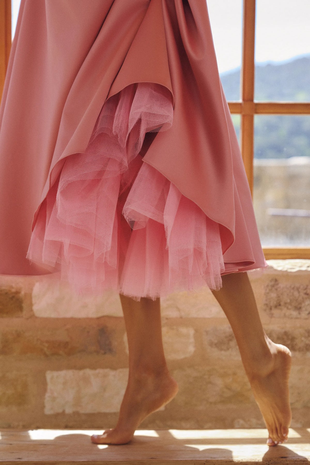 Mademoiselle Raspberry Satin Tulle Midi Dress
