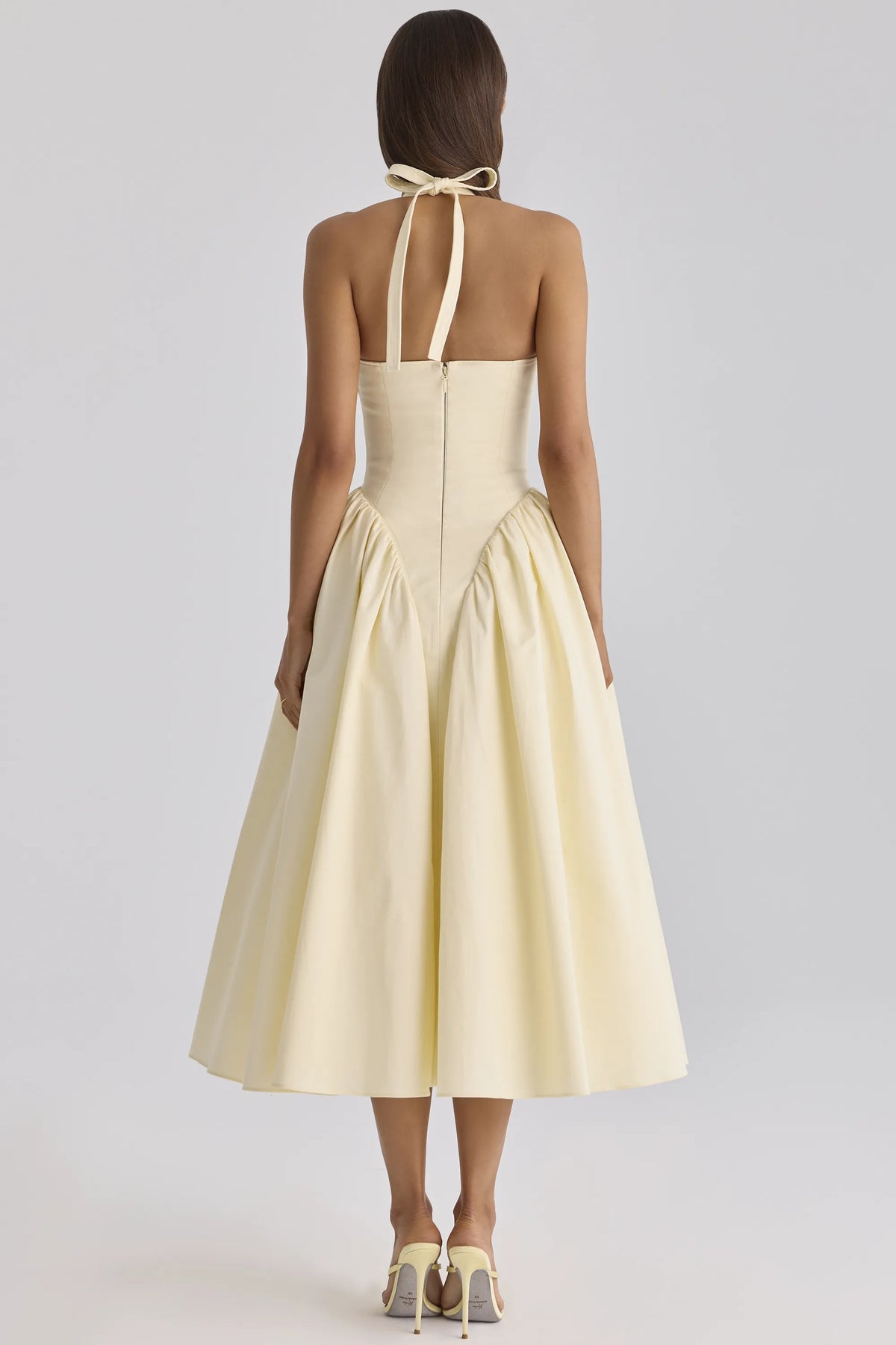Marilyn Lemon Cotton Halter Neck Midi Sundress