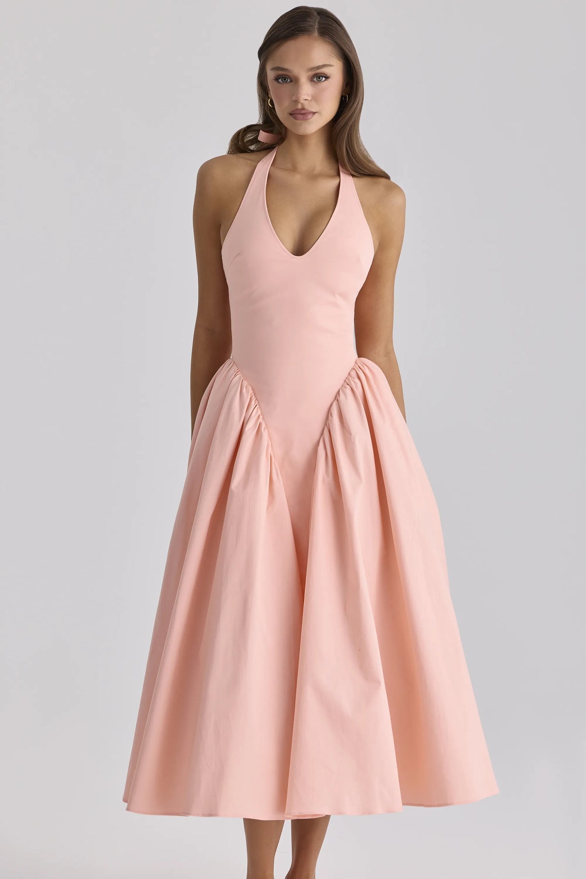 Marilyn Peach Cotton Halter Neck Midi Sundress