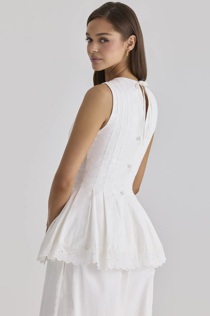 Marnie White Cotton Fitted Lace-Trim Top