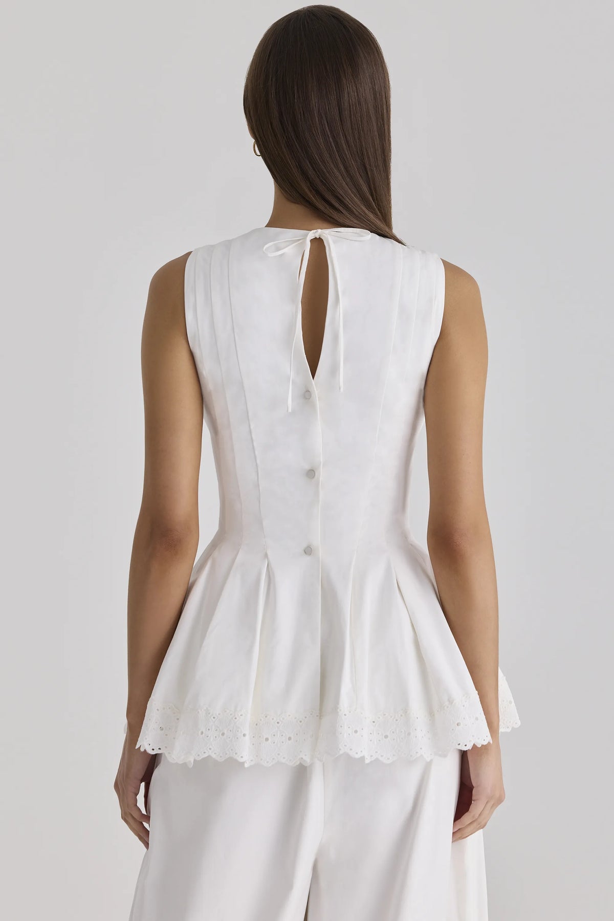 Marnie White Cotton Fitted Lace-Trim Top