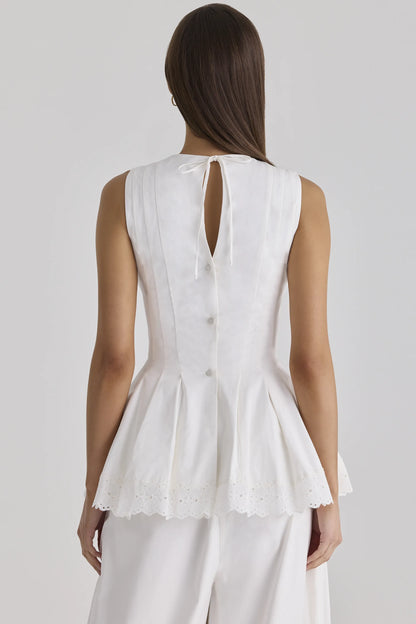 Marnie White Cotton Fitted Lace-Trim Top