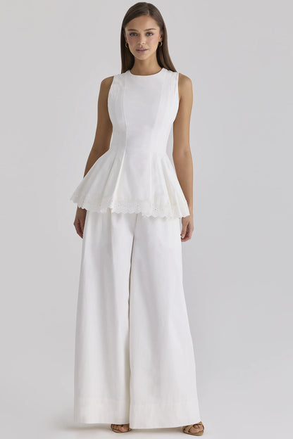 Marnie White Cotton Fitted Lace-Trim Top