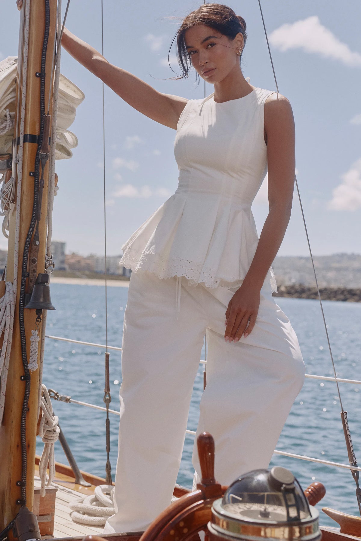 Marnie White Cotton Fitted Lace-Trim Top