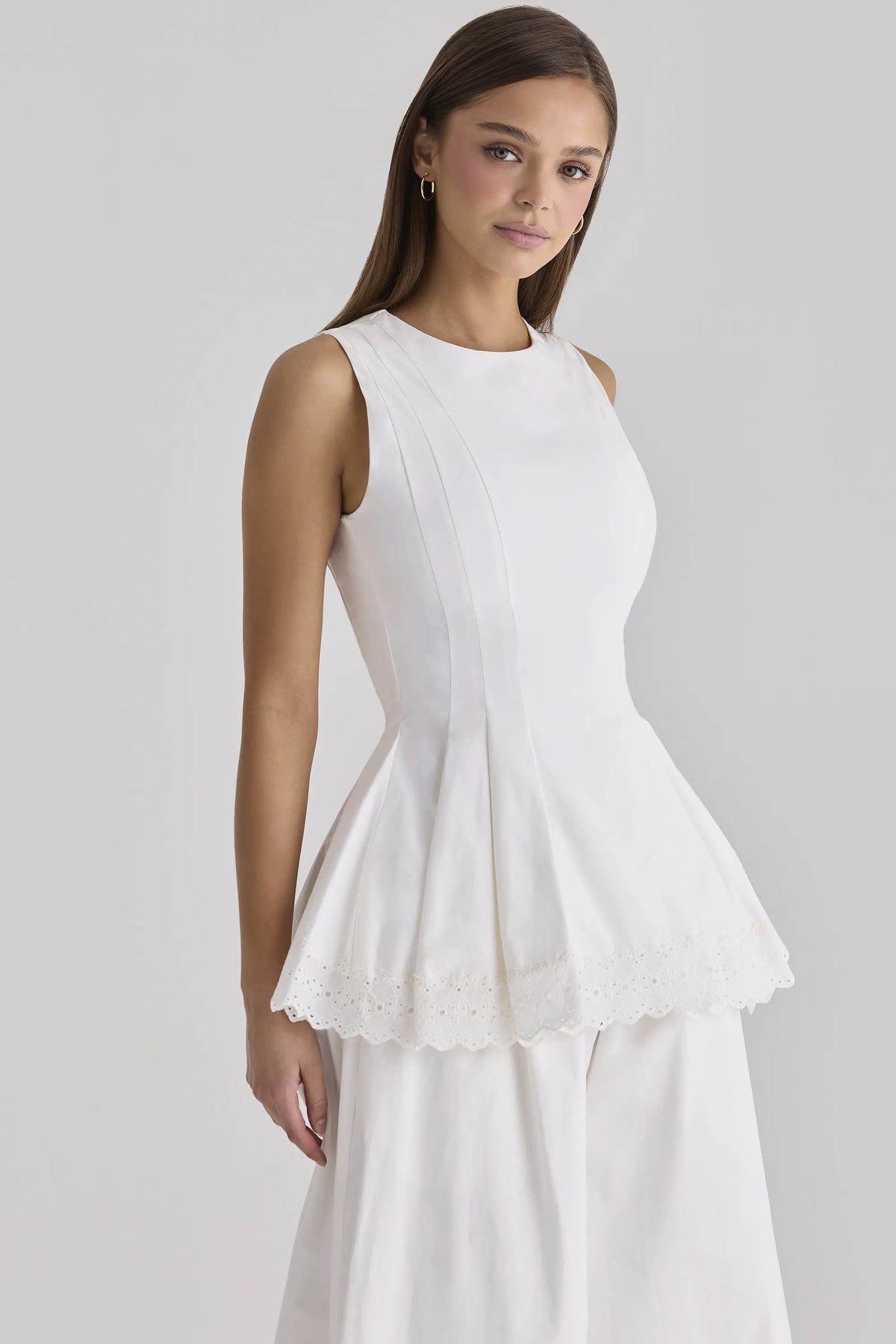Marnie White Cotton Fitted Lace-Trim Top