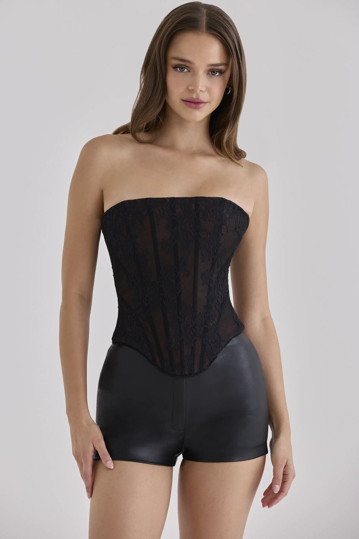 Mira Black Lace Longline Strapless Corset Top