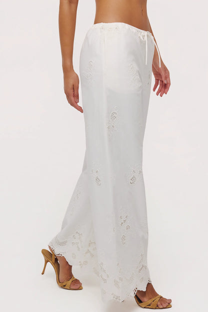 Mirea White Cotton Broderie Anglaise Wide Leg Trousers