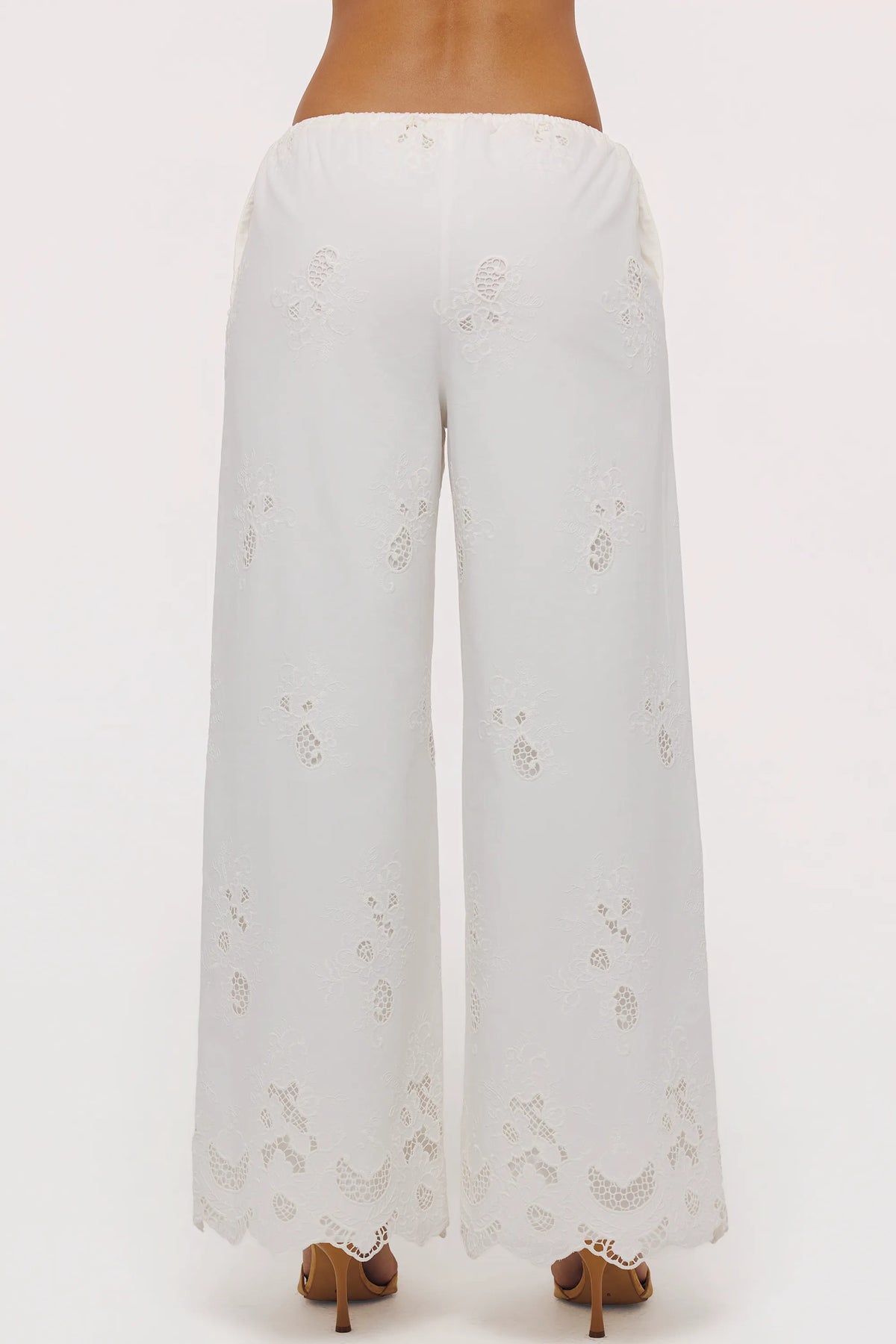 Mirea White Cotton Broderie Anglaise Wide Leg Trousers