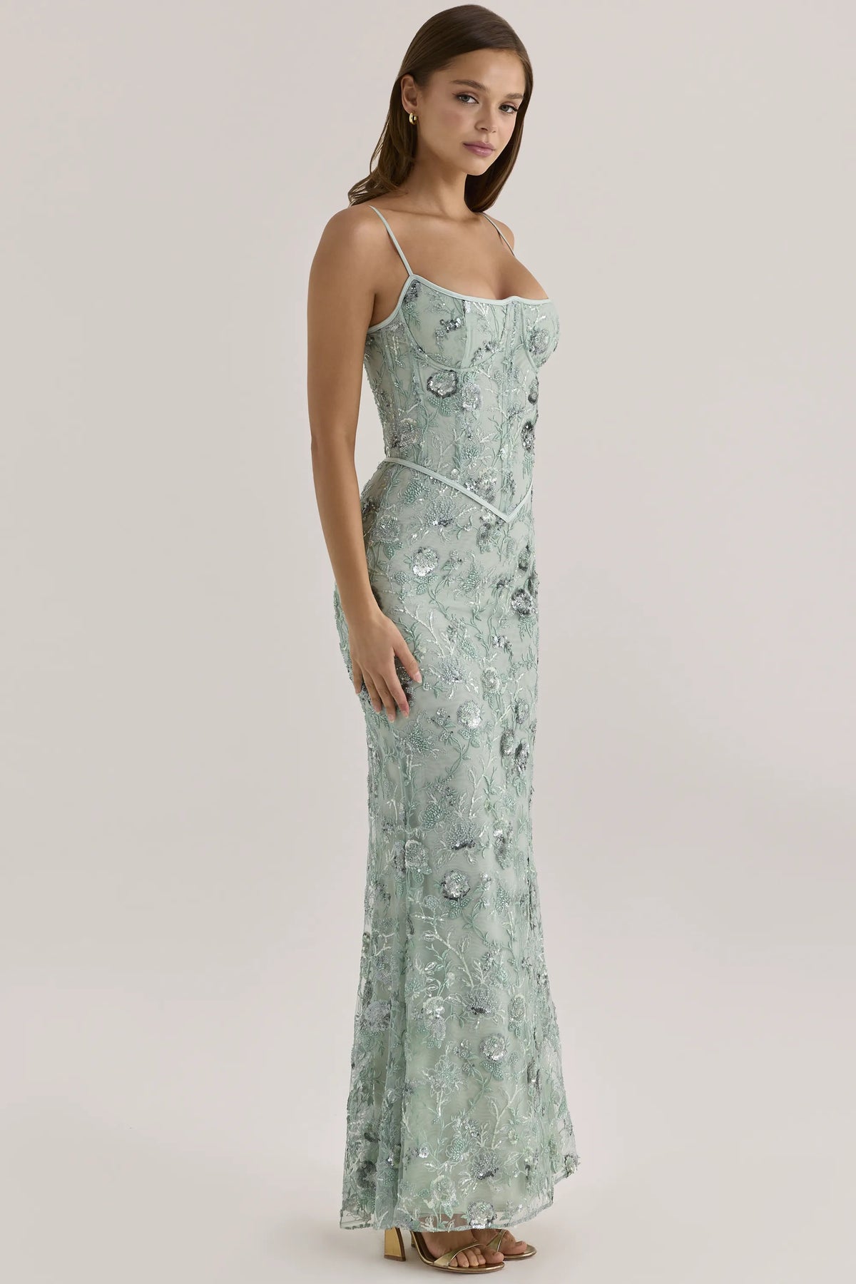 Naima Jade Hand Beaded Embellished Corset Maxi Dress