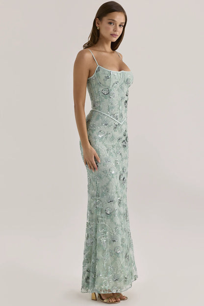 Naima Jade Hand Beaded Embellished Corset Maxi Dress