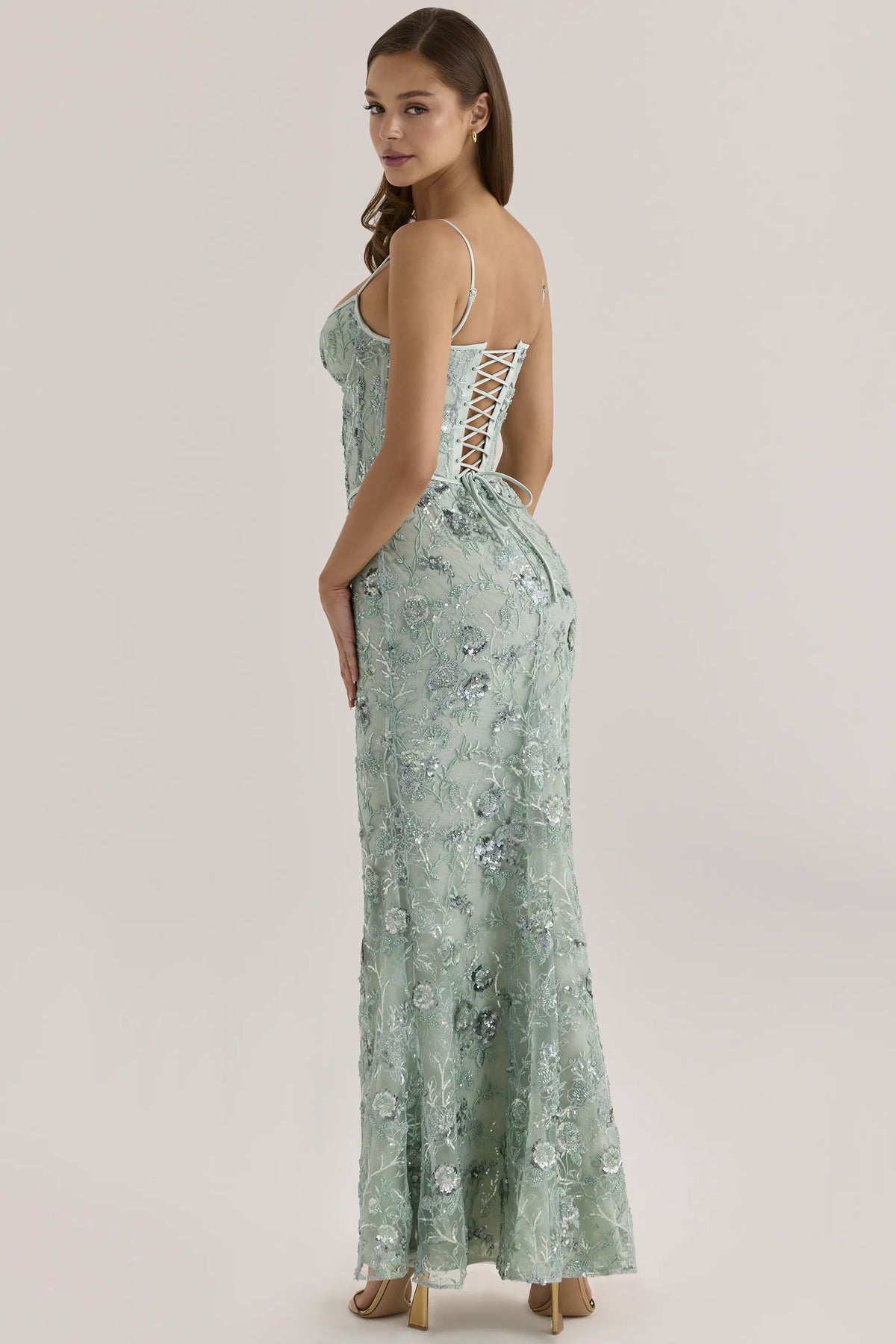 Naima Jade Hand Beaded Embellished Corset Maxi Dress