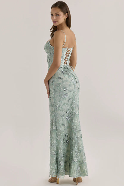 Naima Jade Hand Beaded Embellished Corset Maxi Dress