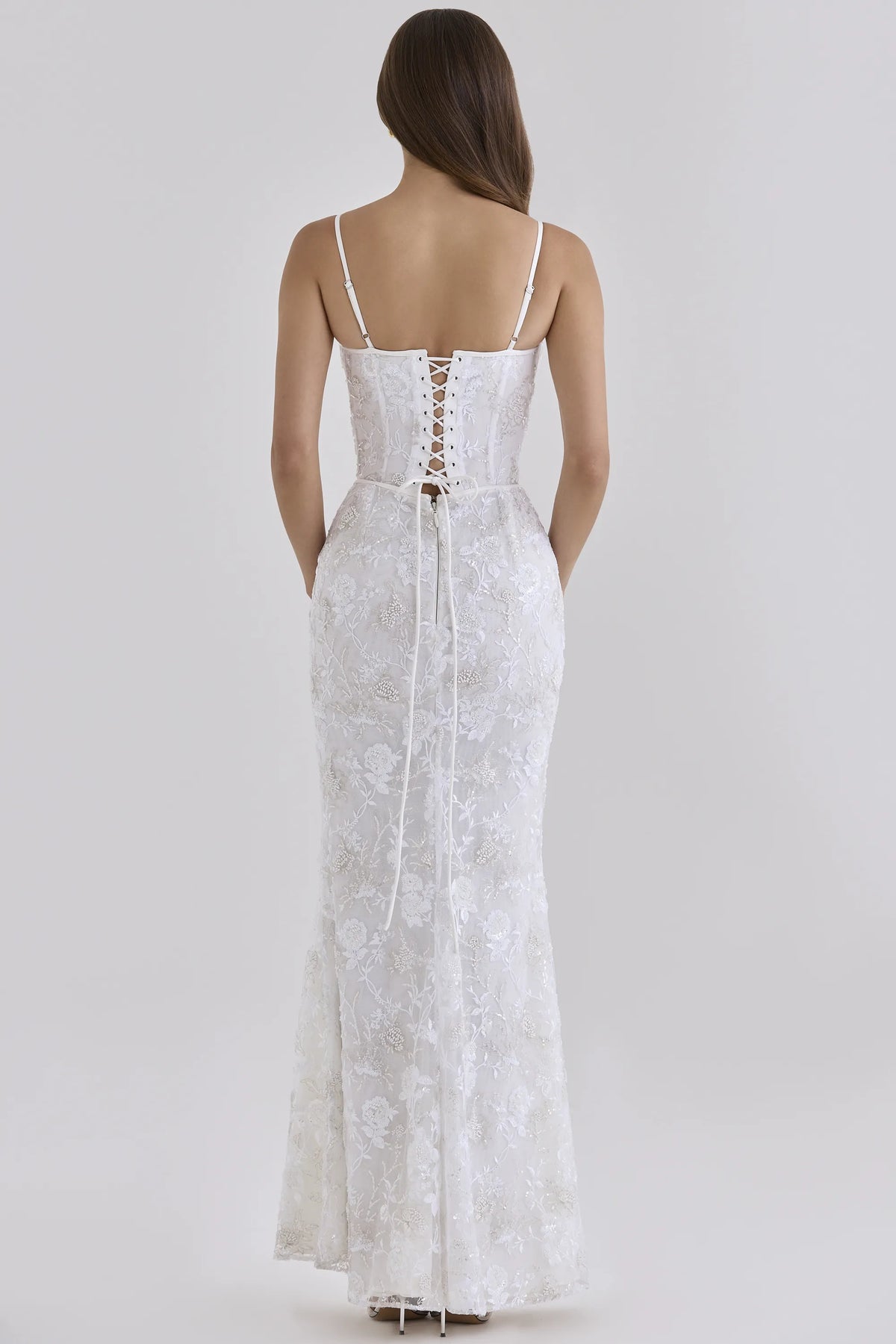 Naima White Hand Beaded Embellished Corset Maxi Dress