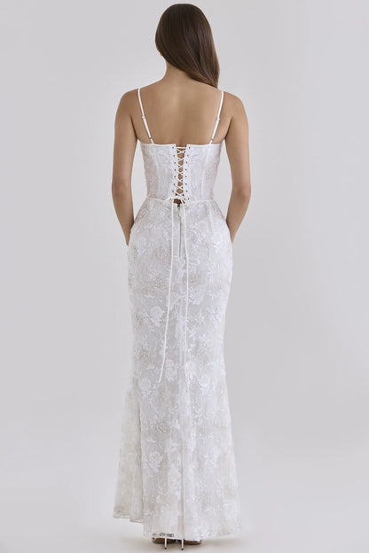 Naima White Hand Beaded Embellished Corset Maxi Dress