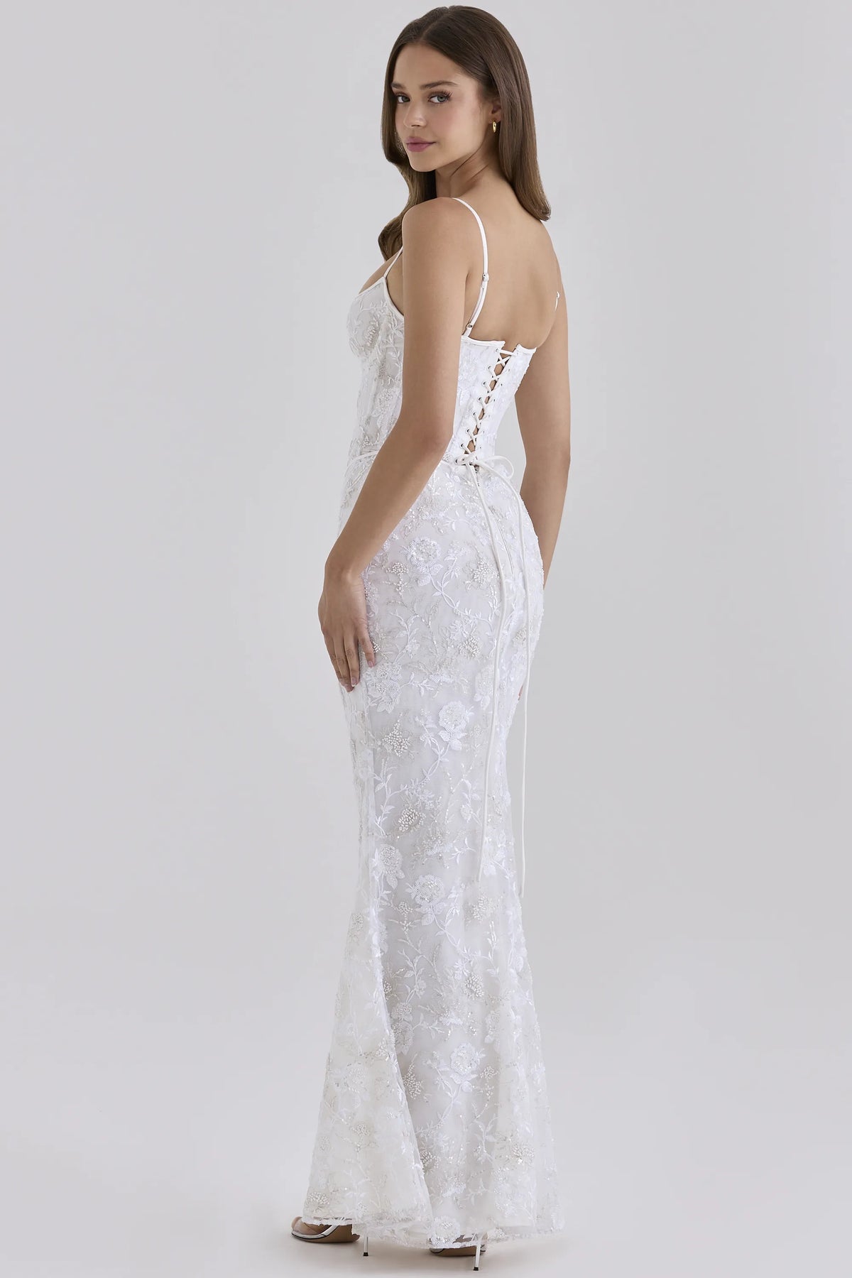 Naima White Hand Beaded Embellished Corset Maxi Dress