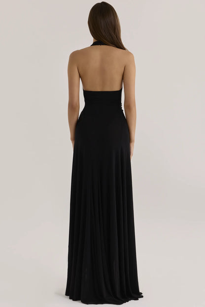 Natalina Black Custom Hand Beaded & Embellished Maxi Dress - Limited Edition