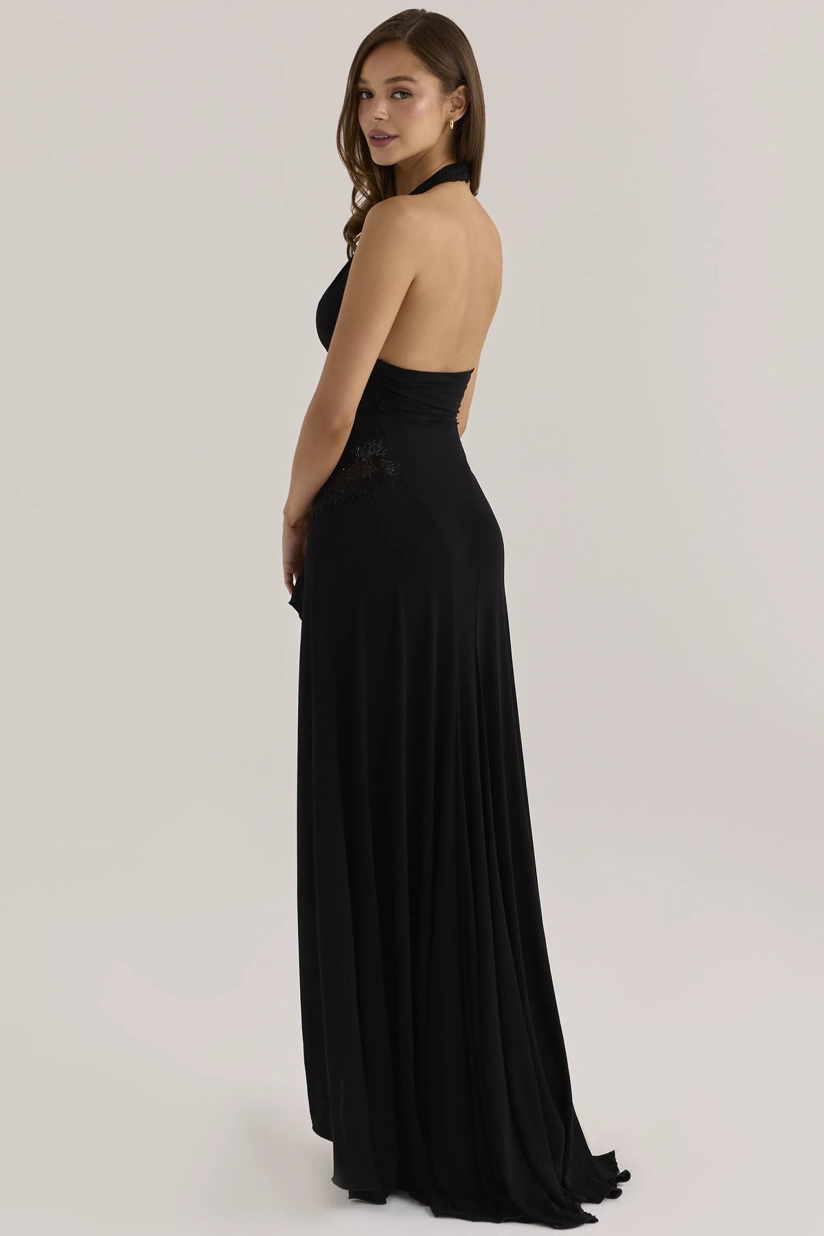 Natalina Black Custom Hand Beaded & Embellished Maxi Dress - Limited Edition