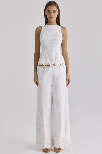 Nolia White Broderie Anglaise Cotton Bow Back Top