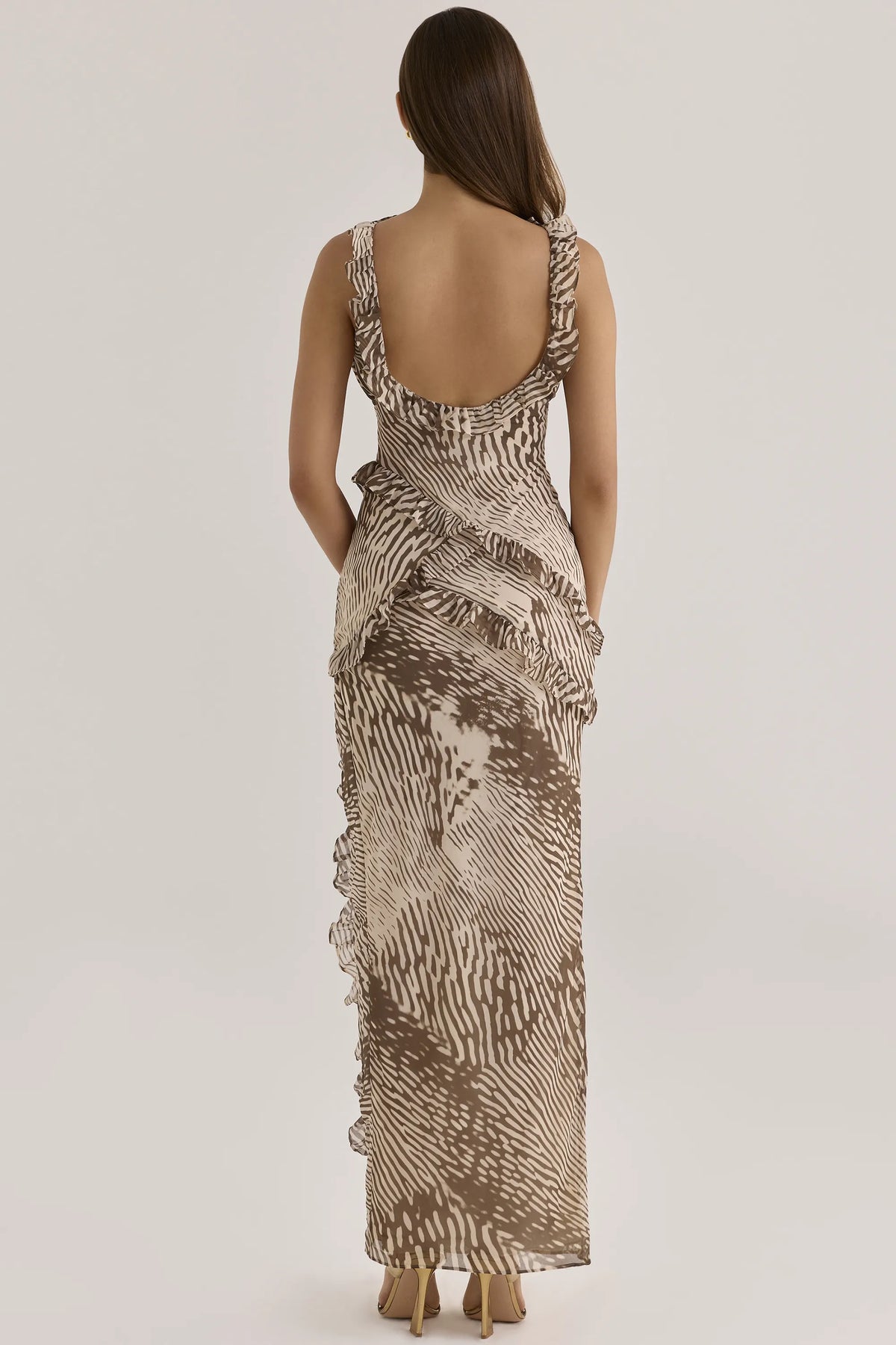 Pixie Animal Print Chiffon Ruffle Maxi Dress
