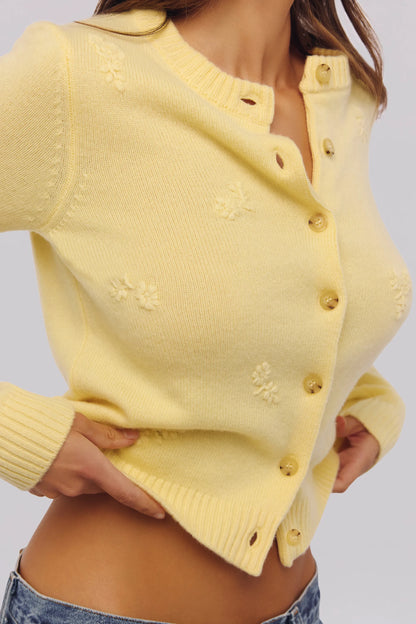 Poppie Lemon Wool + Cashmere Floral Embroidered Cardigan