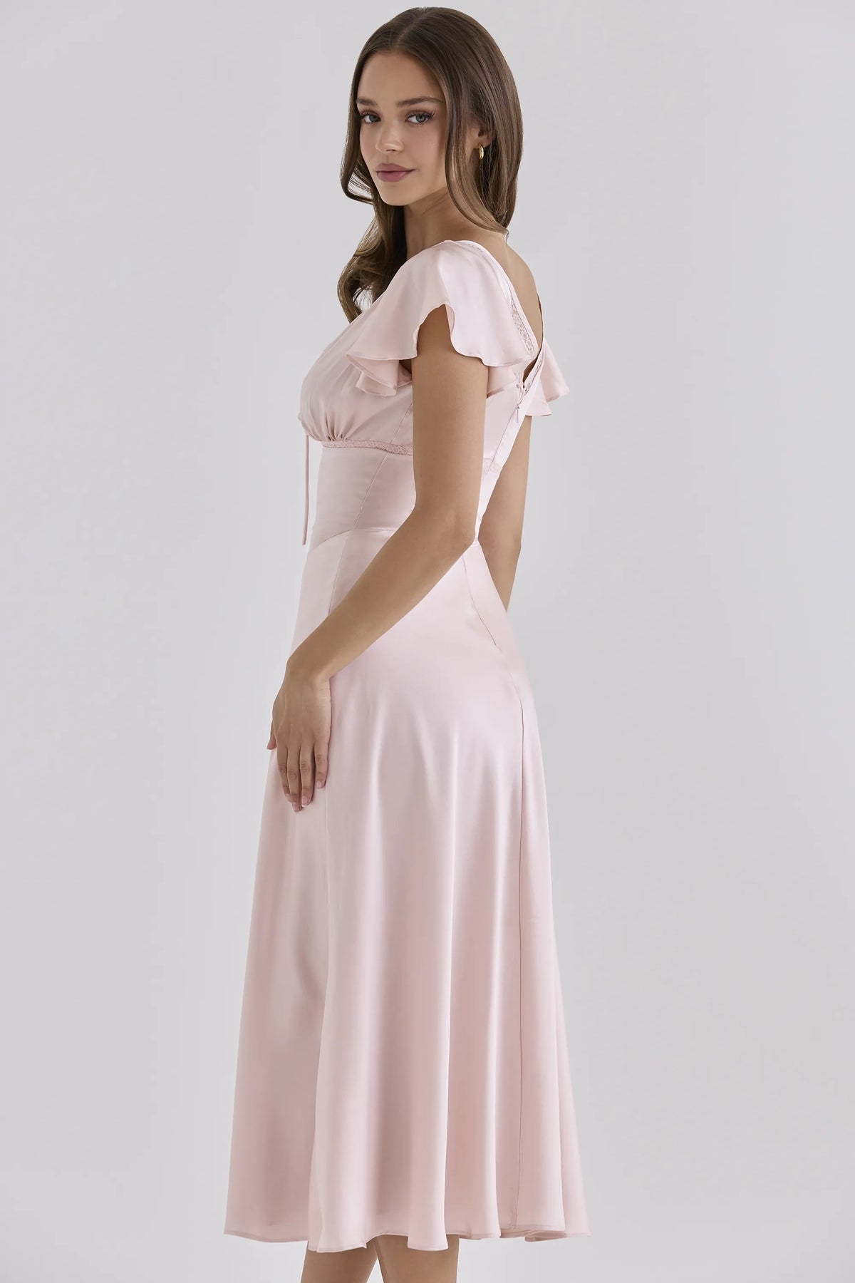 Ravella Pink Real Silk V-Neck Midi Tea Dress