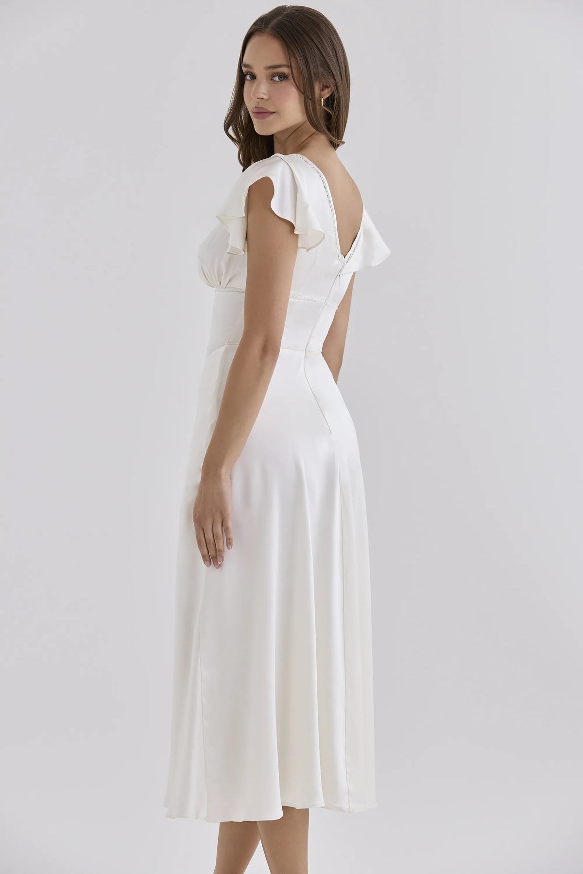Ravella Ivory Real Silk V-Neck Midi Tea Dress