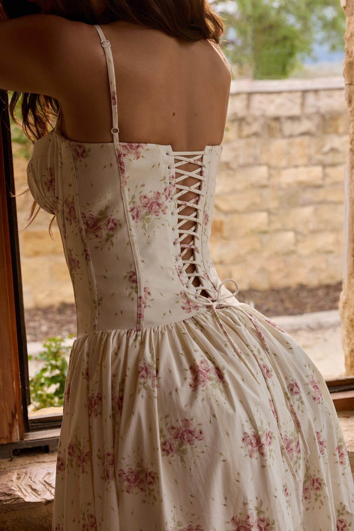Rona Ivory Vintage Rose Print Cotton Maxi Dress
