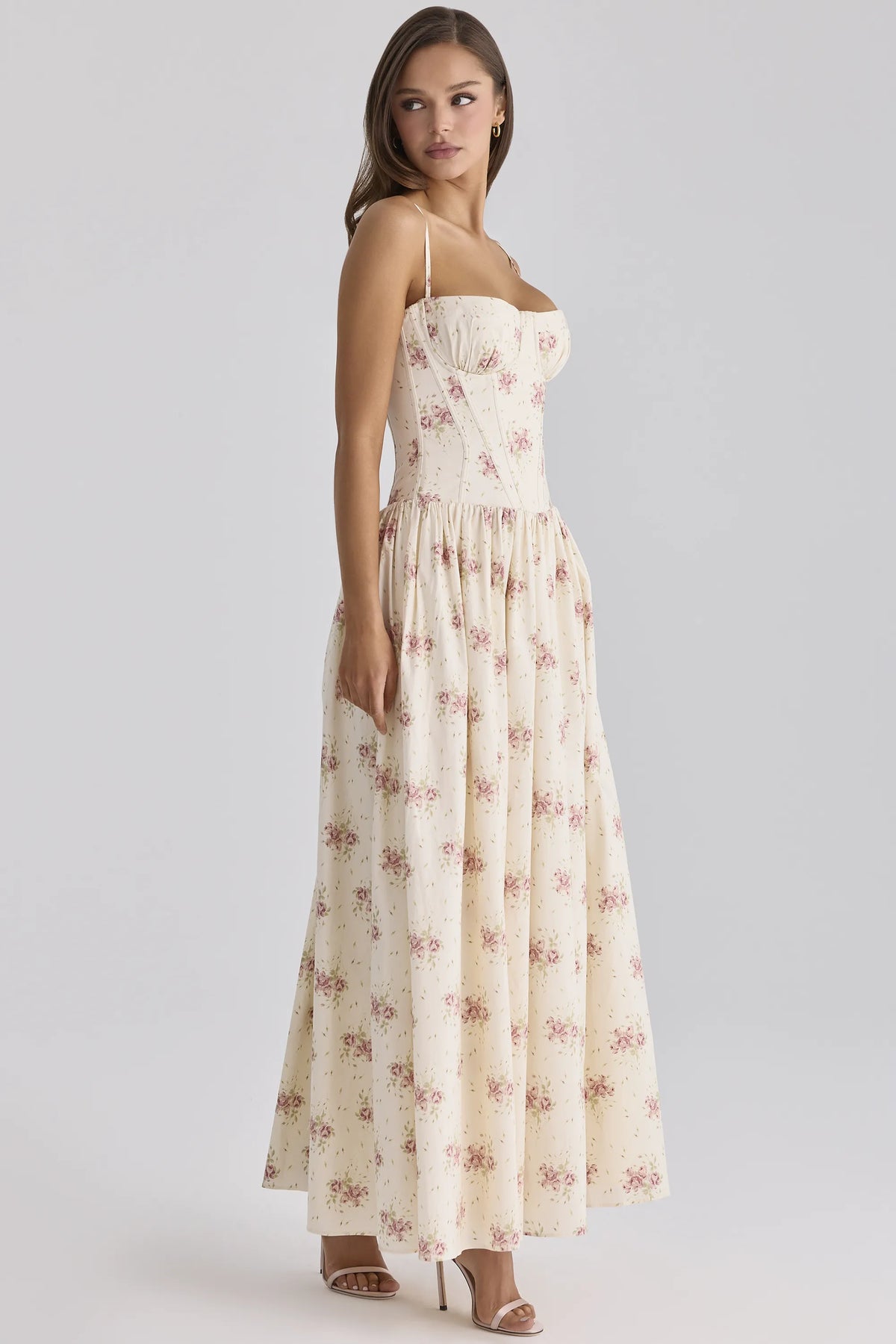 Rona Ivory Vintage Rose Print Cotton Maxi Dress