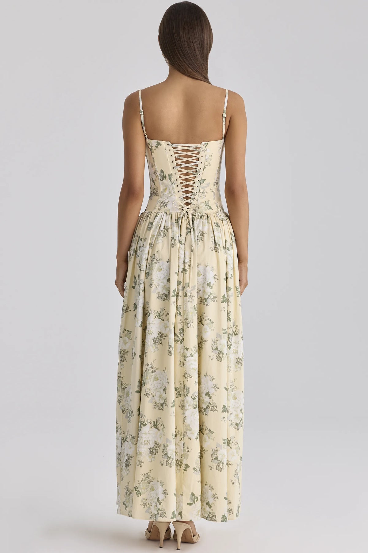 Rona Lemon Floral Print Cotton Maxi Dress