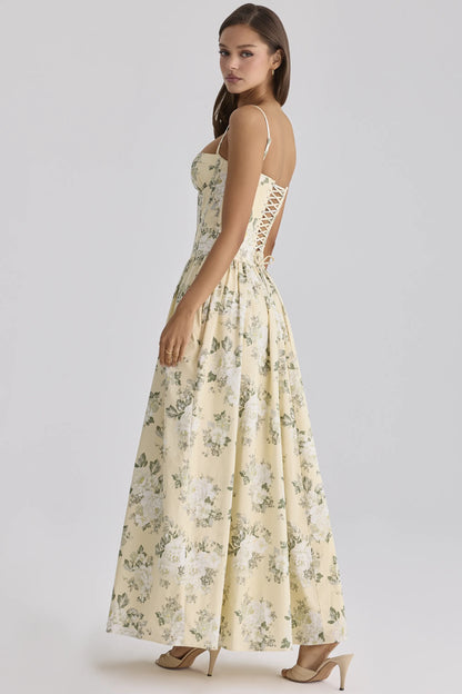 Rona Lemon Floral Print Cotton Maxi Dress