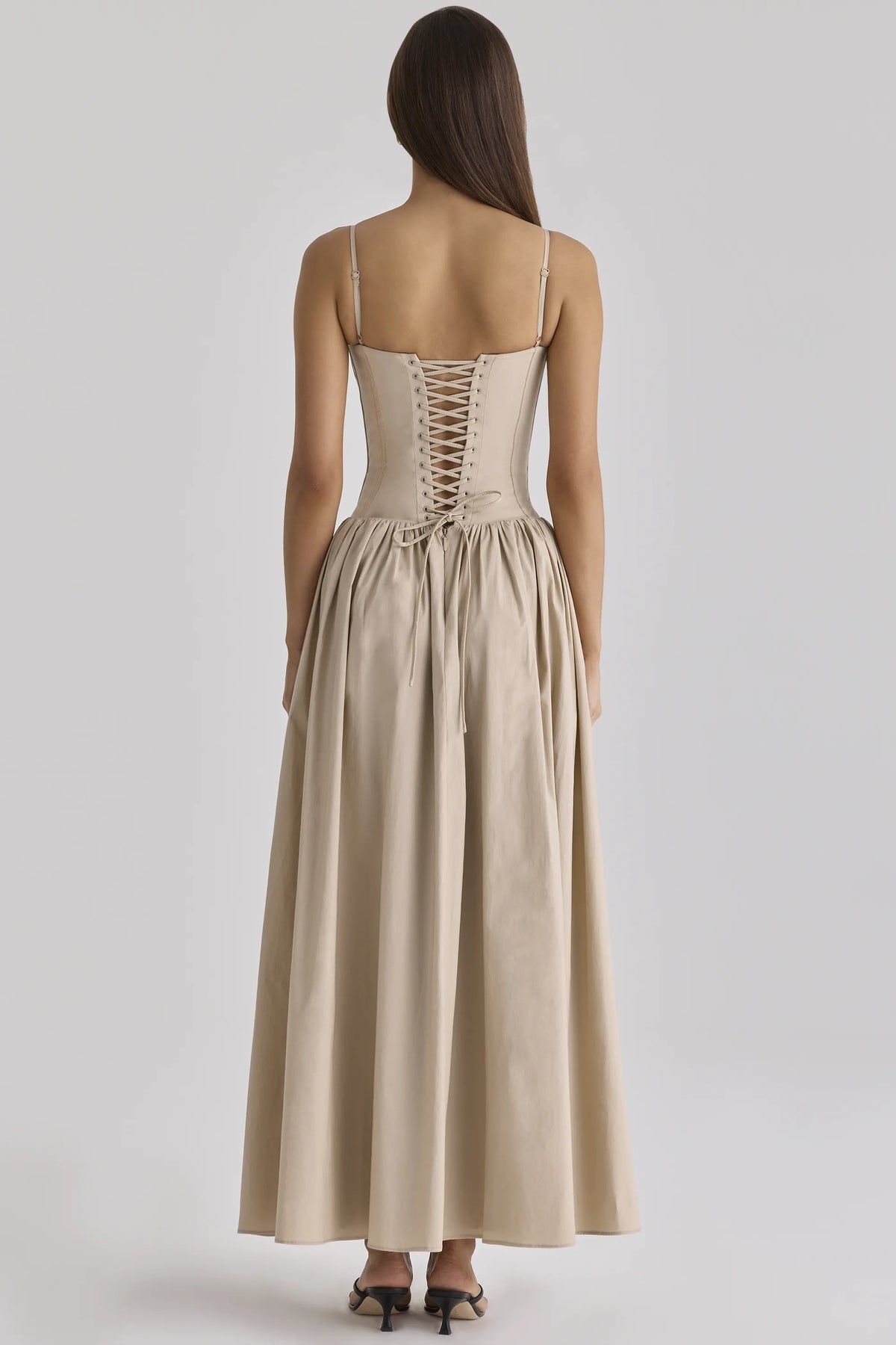 Rona Taupe Cotton Corset Maxi Dress