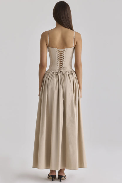 Rona Taupe Cotton Corset Maxi Dress