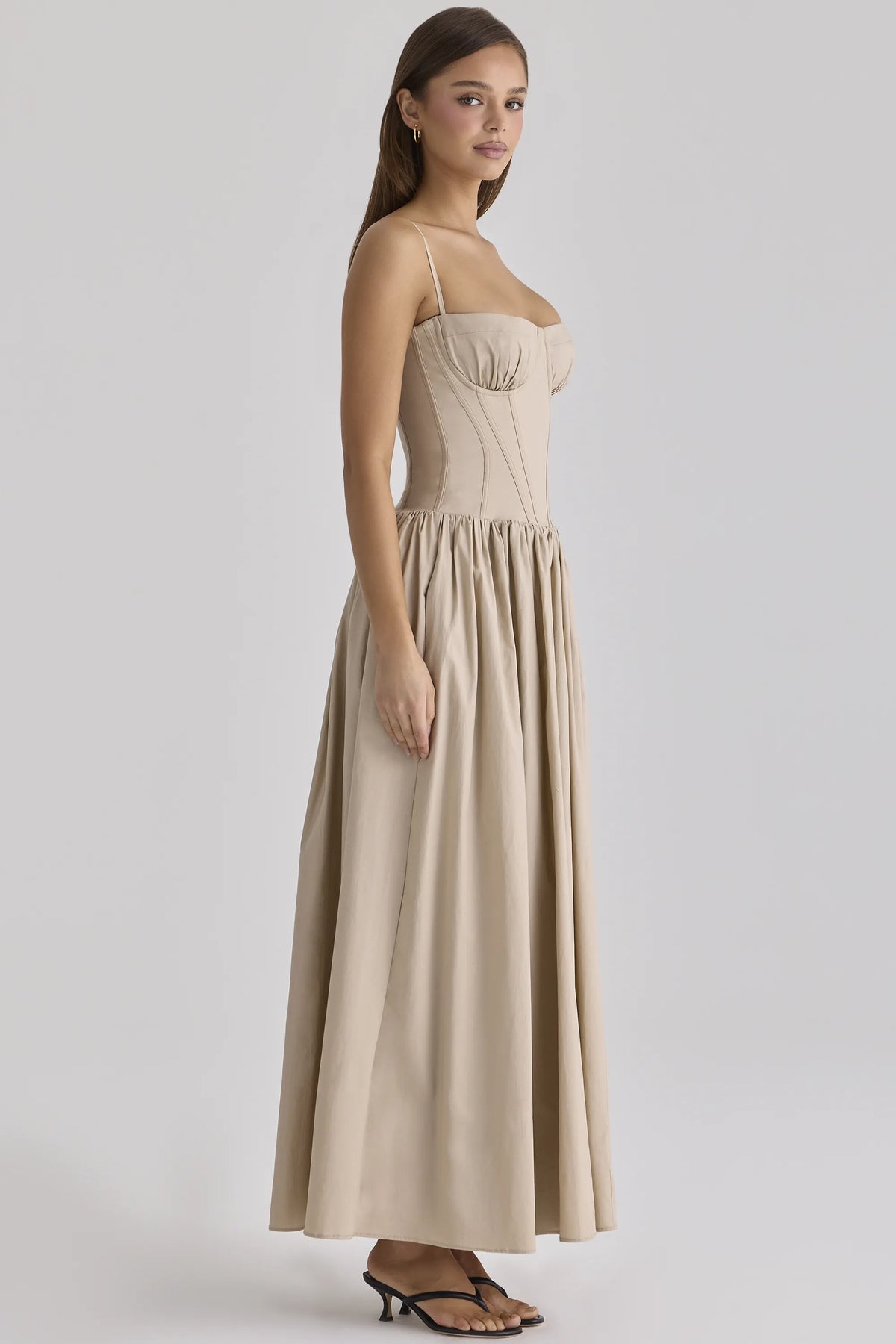 Rona Taupe Cotton Corset Maxi Dress