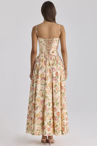 Rona Warm Rose Print Cotton Maxi Dress