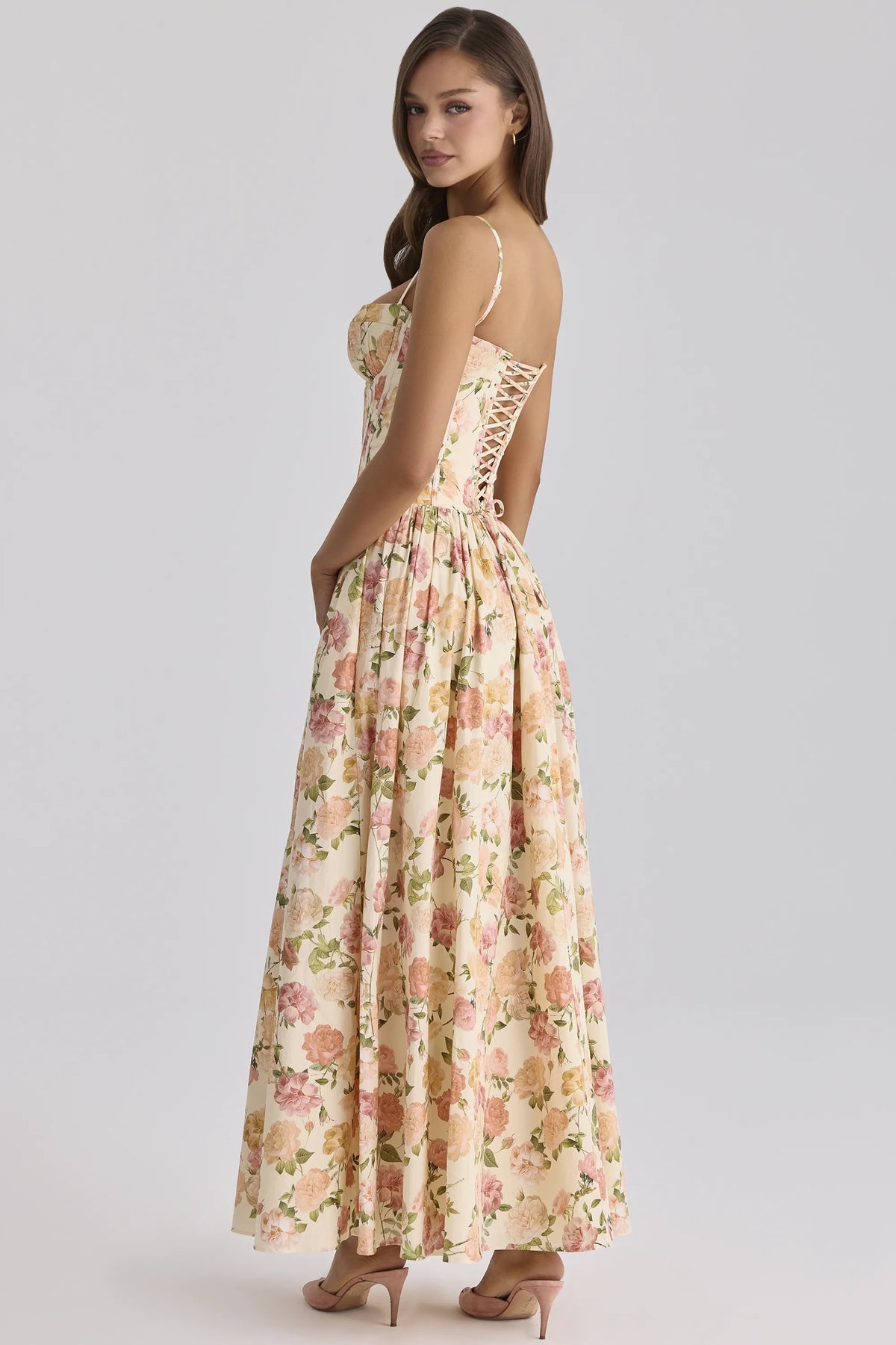 Rona Warm Rose Print Cotton Maxi Dress