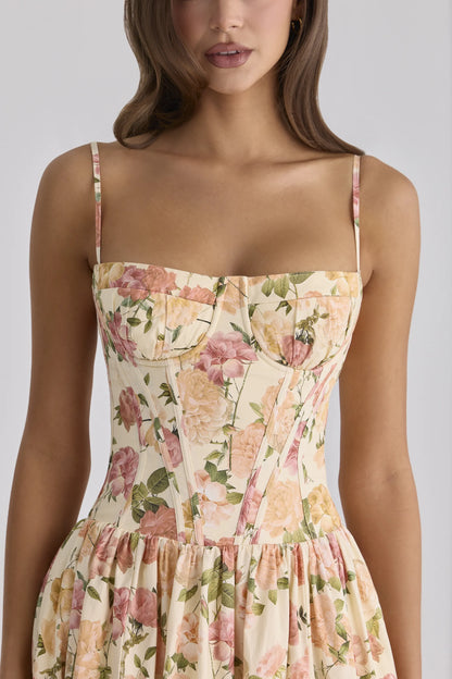 Rona Warm Rose Print Cotton Maxi Dress