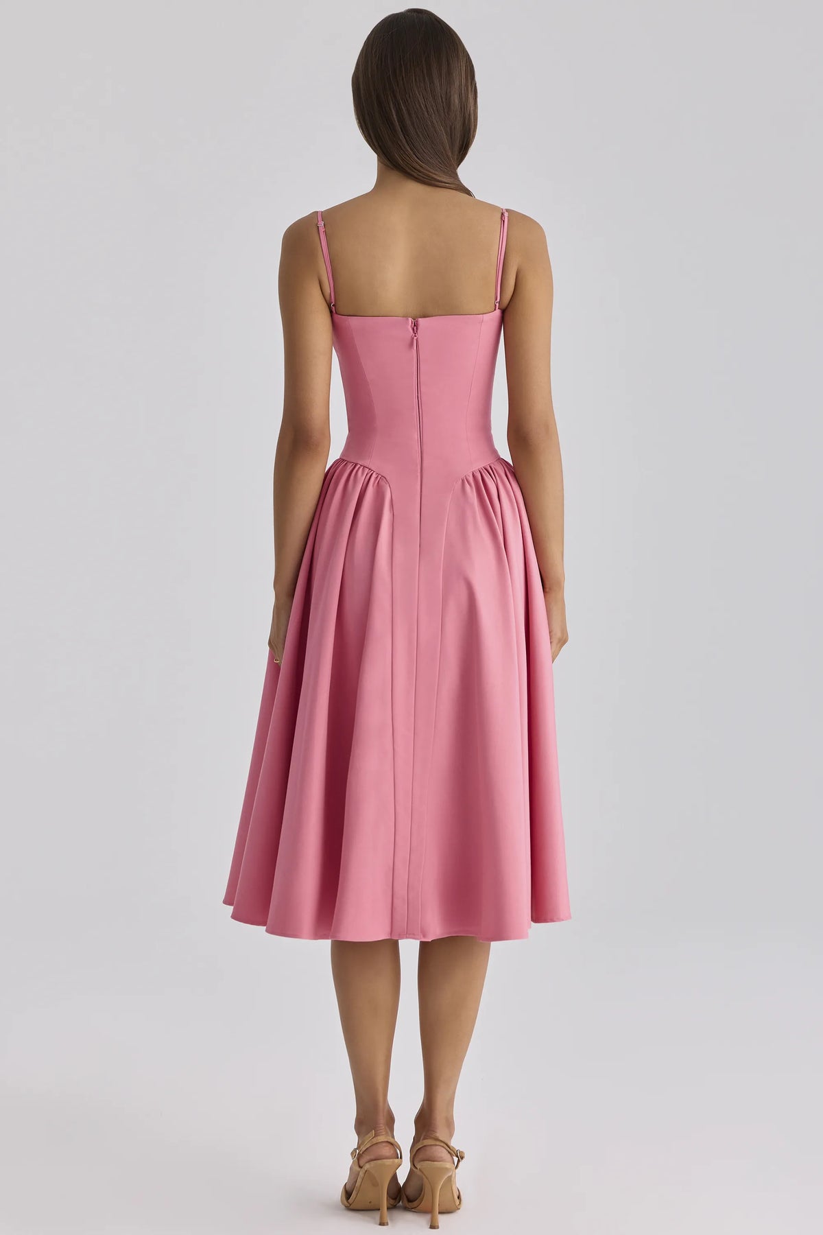 Samaria Raspberry Cotton Twill Corset Midi Dress