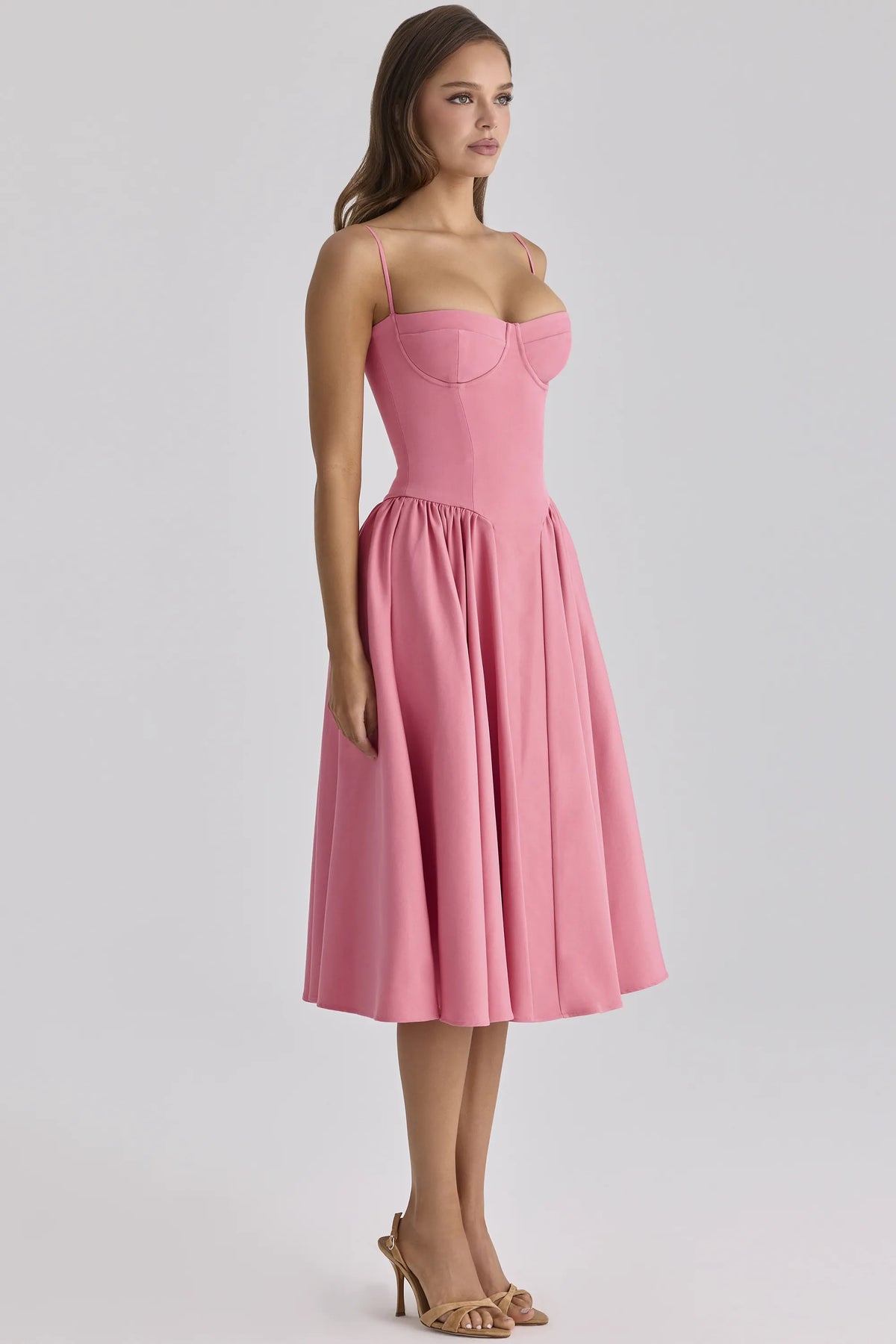 Samaria Raspberry Cotton Twill Corset Midi Dress