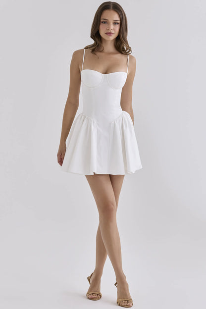 Samaria White Cotton Corset Mini Dress