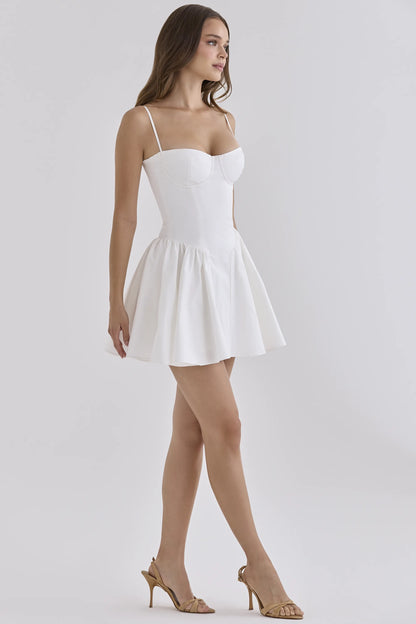 Samaria White Cotton Corset Mini Dress
